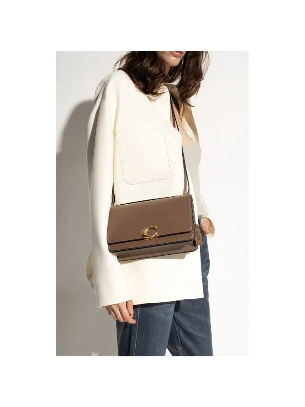 Coach Bandit Leather Shoulder Bag Dark Stone Gray OS
